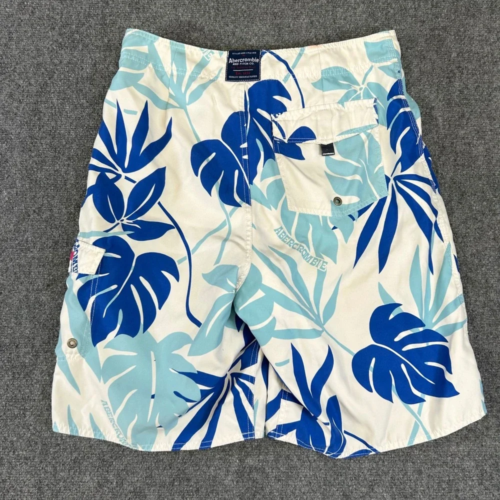 Abercrombie & Fitch Mens Blue Tropical Monstera Leaf Board Shorts Swim Trunks 32